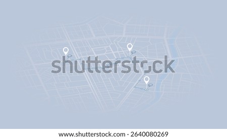 GPS map with pins set along specific route. city map with GPS navigation route. Transportation and logistics concept. Vector illustration for navigation tracking.