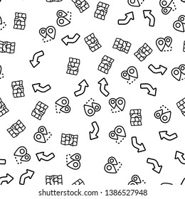 Gps Map Plan Navigation Seamless Pattern Vector. Roadmap Navigation Concept. Location Traveling Pointer Service System Icon. Street And District Cartography Template Flat Illustration