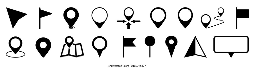 Indicador De Mapa GPS, Banderas E Iconos De Dirección Norte Set - Diferentes Ilustraciones Vectoriales Aisladas En Fondo Blanco