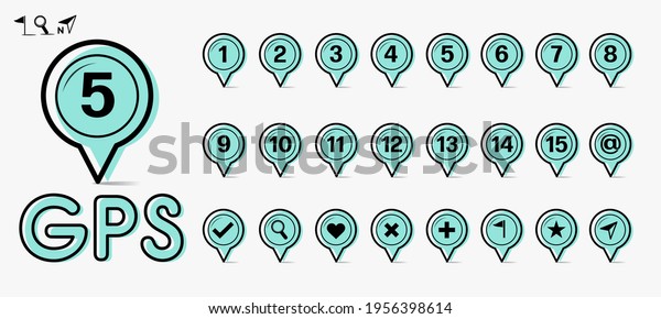 GPS Map Pointer - Marker Icon\
Set, Travel Concept, Number Pointer Thin Line Icons, Vector\
EPS10