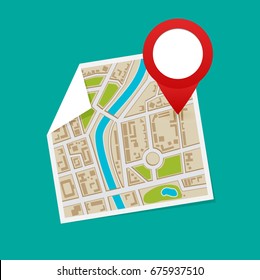 GPS map pointers on the map vector illustration.