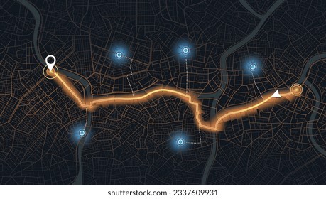 Gps map set navigation to own house. City top view. View from above the map buildings. Detailed view of city. Decorative graphic tourist map. Abstract transportation background. Vector, illustration.