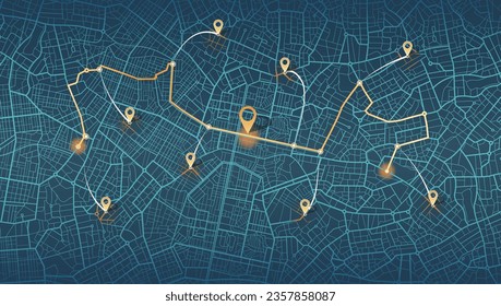 Gps map. View from above the map buildings. Decorative graphic tourist map. Quarter residential buildings. Vector, illustration. Abstract transportation background. Location tracks dashboard.