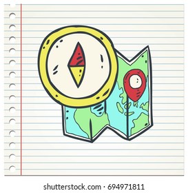 Gps and maps doodle color icon isolated