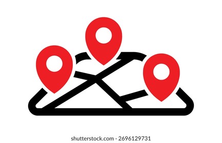 GPS maps icon with multiple location pins for navigation and route planning systems