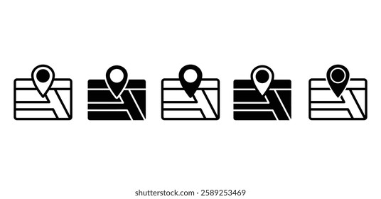 GPS maps tracker with pointer icon vector design simple black white color illustration sets