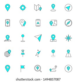 gps, maps, travel, navigation filled line icons set. simple set of gps, navigation vector illustration icons. editable stroke colored line icon.