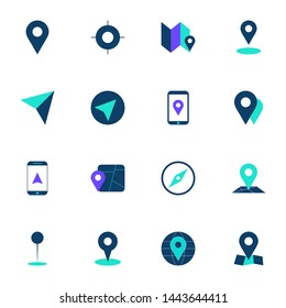gps, maps, travel, navigation flat blue icons set. creative simple gps, navigation icons set vector illustration. smart modern user interface icons set