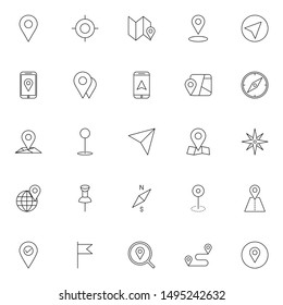 gps, maps, travel, navigation outline icons set. simple set of gps, navigation vector illustration icons. editable stroke thin line icon.