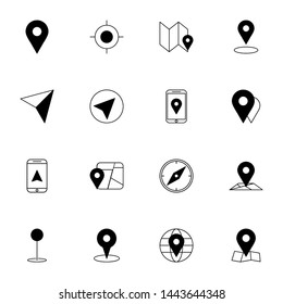 gps, maps, travel, navigation solid line icons set. creative simple gps, navigation icons set vector illustration. smart user interface icons set