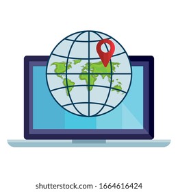 Marca Gps y esfera global frente al diseño de portátiles, Mapa ruta de navegación ruta de navegación ubicación tecnología de búsqueda calle y dirección tema Vector ilustración
