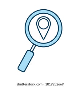 gps mark in lupe line and fill style icon design, search tool and magnifying glass theme Vector illustration