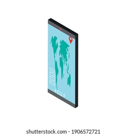 Gps mark and map in smartphone isometric design, travel navigation route and road theme Vector illustration