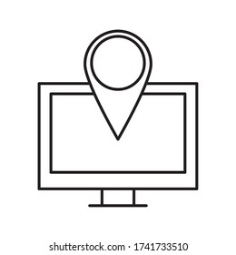 Gps mark over computer line style icon design, Map travel navigation route road location technology search street and direction theme Vector illustration