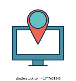 Gps mark over computer line and fill style icon design, Map travel navigation route road location technology search street and direction theme Vector illustration