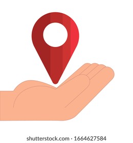 GPS-Zeichen über Hand Design, Karte Reiseführung Straße Standort Technologie Suche Straße und Richtung Thema Vektorillustration Illustration