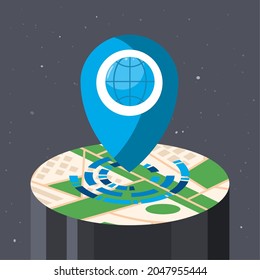 marca gps sobre el mapa en fondo gris