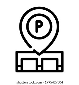 marca gps del vector de icono de línea de ubicación de estacionamiento. marca gps del signo de ubicación de estacionamiento. símbolo de contorno aislado ilustración negra
