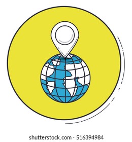 Gps mark and planet inside green button design