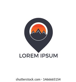 GPS mountain vector logo design. Navigation vector logo. Travel vector logo.