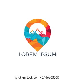 GPS mountain vector logo design. Navigation vector logo. Travel vector logo.