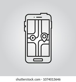 Gps navigation app on mobile phone icon
