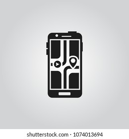 Gps navigation app on mobile phone icon