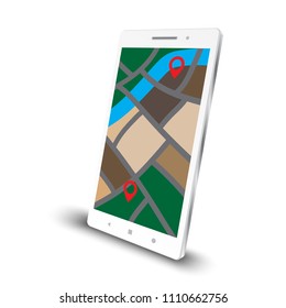 gps navigation app on smartphone perspective angle view vector on white background, vector illustration.