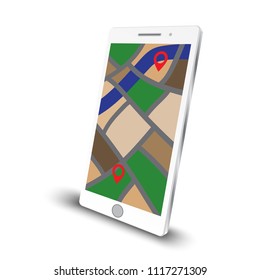 gps navigation app on smartphone perspective angle view vector on white background, vector illustration.