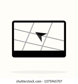 Gps navigation background. Road map isolated on white with red pointer. Vector illustration