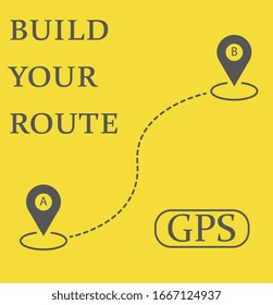 gps navigation build your way yellow background two location markers and way simple