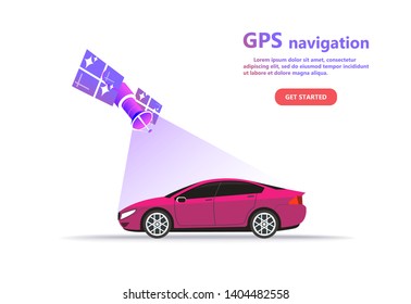 GPS navigation concept car and Satellite navigation systems isolated vector illustration on white background cartoon style
