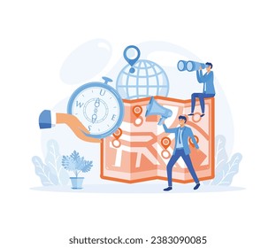 Gps navigation concept. Tiny people search on location. Online map. flat vector modern illustration 