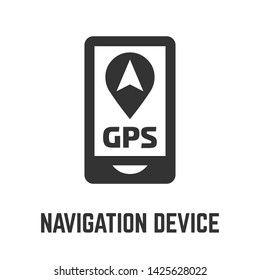 GPS navigation device icon with global positioning system mobile gadget glyph symbol.