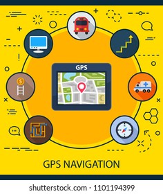 Gps navigation flat icons concept. Vector illustration. Element template for design.
