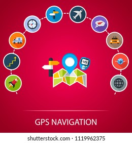 Gps navigation flat icons concept. Vector illustration. Element template for design.