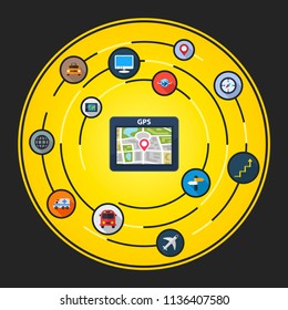 Gps navigation flat icons concept. Vector illustration. Element template for design.
