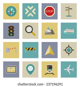 GPS and navigation flat icons set vector graphic illustration