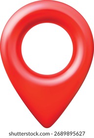 GPS navigation icon, 3D pin on the map, front view, red. Geolocation, location coordinates. Mobile app, travel guide. Direction, trip, location. Route, road, destination. Vector illustration.