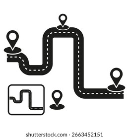 GPS navigation icon. Road map path. Location pin Vector symbol. Travel route illustration. EPS 10.