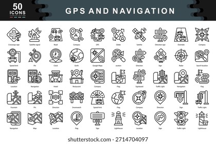 Das GPS- und Navigationssymbol-Set definiert wichtige Tools für die Verfolgung, Richtung und Positionierung und eignet sich ideal für die Abbildung von Apps, Logistikschnittstellen und reisebezogenen Benutzererlebnissen.
