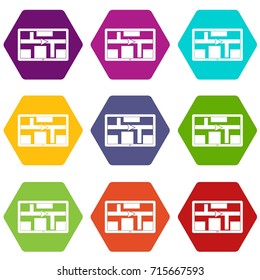 GPS navigation icon set many color hexahedron isolated on white vector illustration