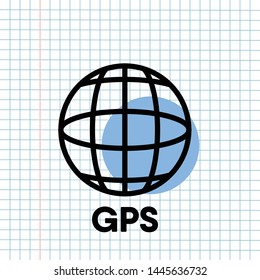 GPS Navigation Icon Sign Concept, Vector Graphic Design of Direction Navigator Symbol for Travel Destination., Traffic Label and Mapping Web Element Isolated on Paper Grid Background.