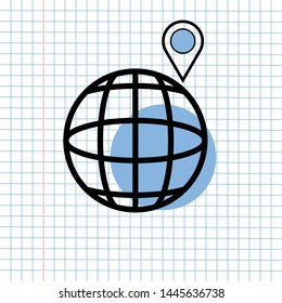 GPS Navigation Icon Sign Concept, Vector Graphic Design of Direction Navigator Symbol for Travel Destination., Traffic Label and Mapping Web Element Isolated on Paper Grid Background.