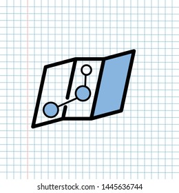 GPS Navigation Icon Sign Concept, Vector Graphic Design of Direction Navigator Symbol for Travel Destination., Traffic Label and Mapping Web Element Isolated on Paper Grid Background.