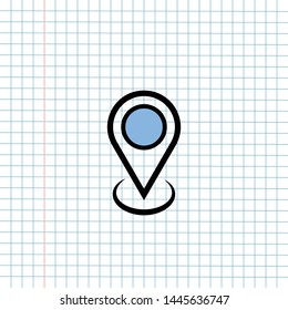 GPS Navigation Icon Sign Concept, Vector Graphic Design of Direction Navigator Symbol for Travel Destination., Traffic Label and Mapping Web Element Isolated on Paper Grid Background.
