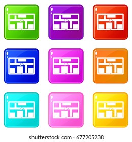 GPS navigation icons of 9 color set isolated vector illustration