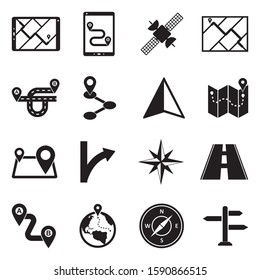 GPS And Navigation Icons. Black Flat Design. Vector Illustration.