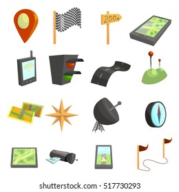 GPS navigation icons set. Cartoon illustration of 16 GPS navigation vector icons for web