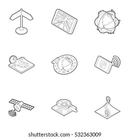 GPS navigation icons set. Outline illustration of 9 gps navigation vector icons for web